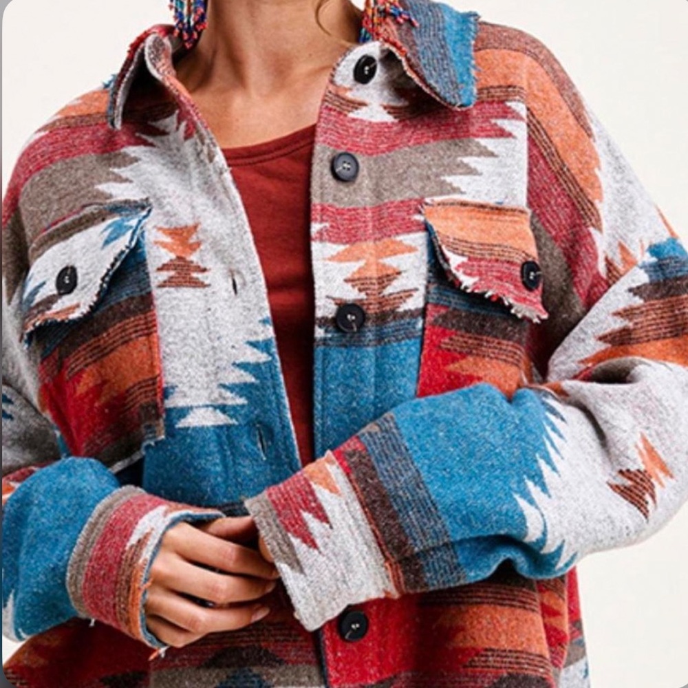 Women’s Multicolor Aztec Patterned Button Up Jacket Sweater